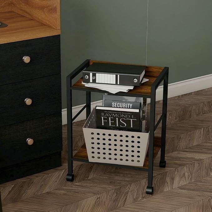 Small Rolling Printer Stand, 2-Tier Mobile Cart with Shelf for Home Office | Roll it beside your desk for printers, beside your sofa for coffee, or beside your bed for books. One cart, every room.
