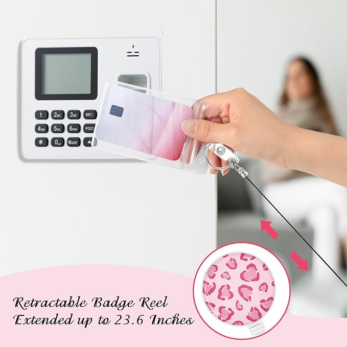 BESARME 3 Pack Badge Reels Retractable Badge Clip with Key Ring Retractable Badge Holders for Office Worker Teacher Nurse Student（Pink Flower）