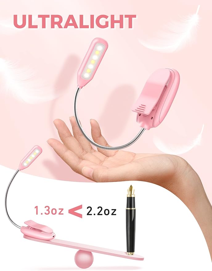 Monotremp Book Lights for Reading at Night in Bed, 80 Hours Runtime Rechargeable Reading Lights for Books in Bed, 3 Brightness Levels × 3 Color Temperatures, 1.3 oz Lightweight