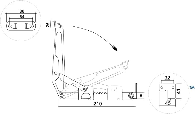 Rok Hardware Ratchet Headrest Fitting for Beds, Desk Lids, Drafting Tables, and Drawing Boards, Steel