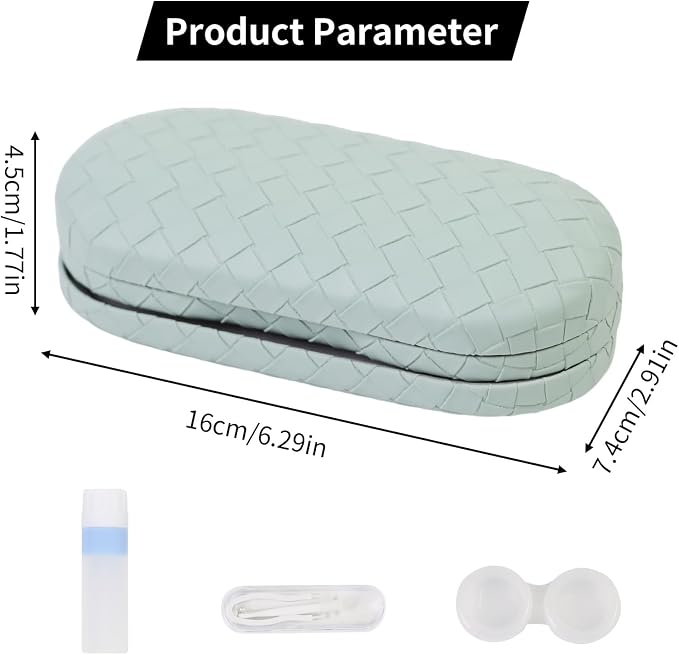 2 in 1 Contact Lens Case and Eyeglasses Case for Women Men Kids, Double Sided Hard Shell Portable Glasses Travel Holder with Built-in Mirror, Contact Lens Box Storage Kit, Green