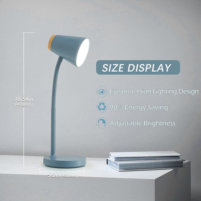 EJIAXIN Desk Lamps for Home Office - Small LED Desk Lamp Touch Dimmable Reading Light for College Dorm Room - Adjustable Flexible Gooseneck Table Lamp for Bedside Bedroom Nightstand Blue