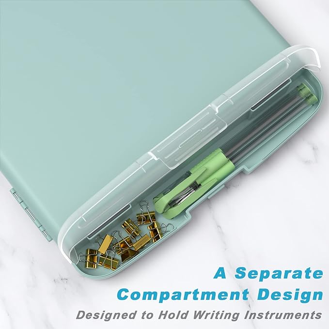 Rimilak Clipboard with Storage, 8.5 x 11'' High Capacity Clip Board, Green | Smooth Writing, Side-Opening Plastic Folder with Pen Holder, Size 14.2 x 9.6 x 1.2″ ,for Classroom, Teacher, Student