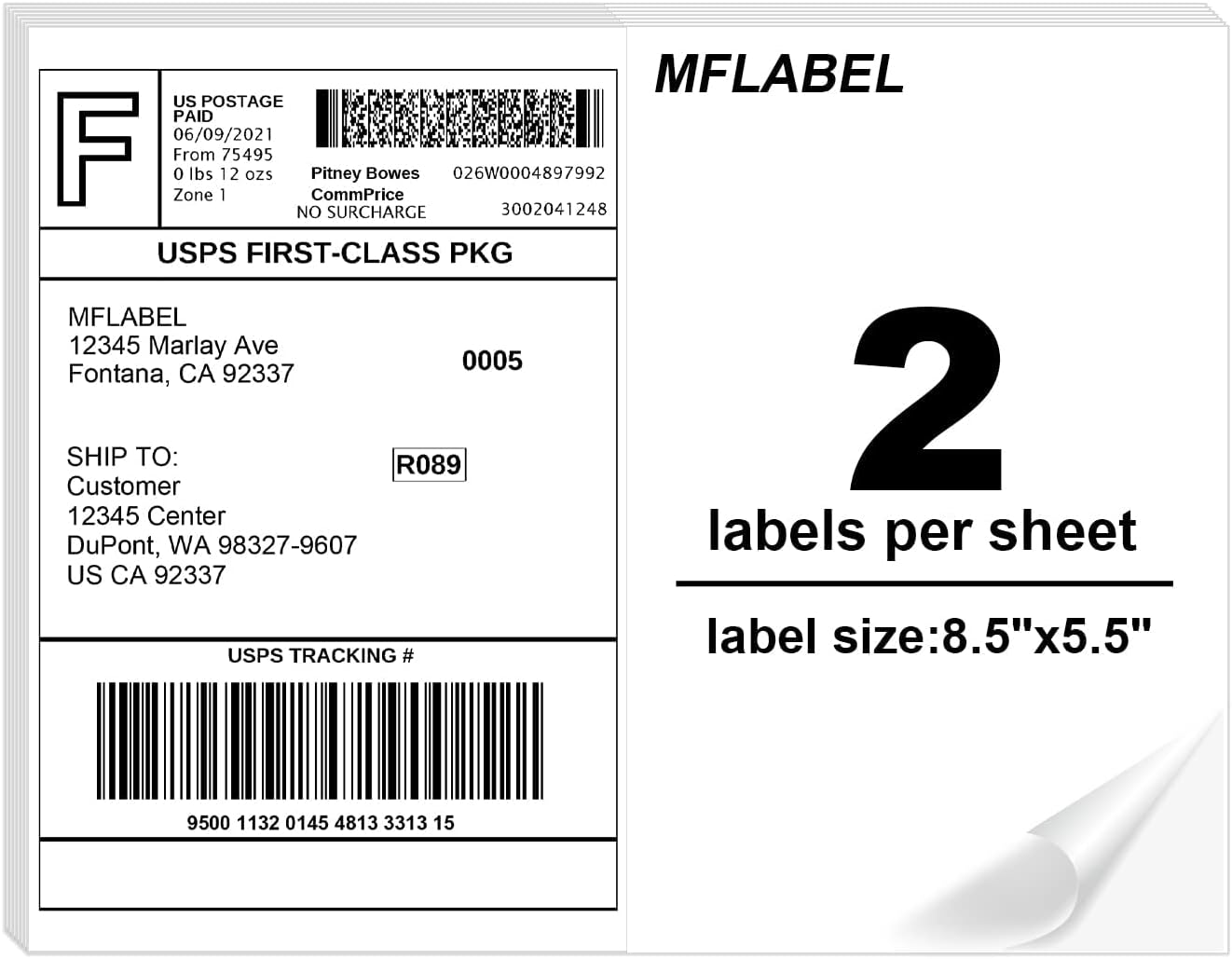 MFLABEL Half Sheet Label Laser/Ink Jet USPS UPS FedEx Shipping Label 8.5 x 11 Inches Packaging Labels, Address Labels for Laser & Inkjet Printers, 10000 Count(5000 Sheets)