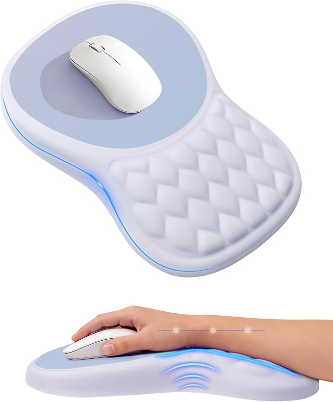 Ergonomic Mouse Pad with Sloped Memory Foam Wrist Rest | 3D Textured Wrist Cushion, Smooth Lycra Surface, Non-Slip PU Base, Comfortable Support for Office/Home Computer Desks