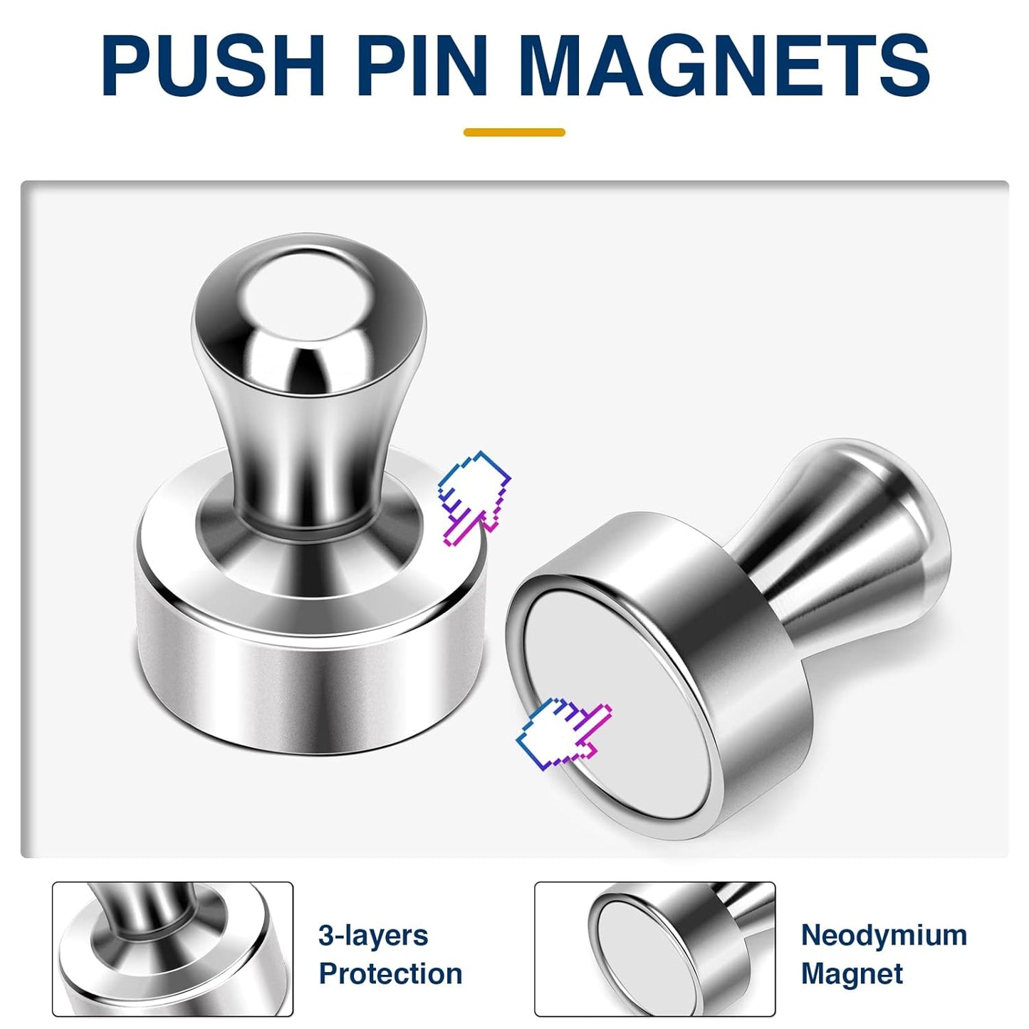 MIKEDE Strong Fridge Magnets for Whiteboard, 15Pcs Neodymium Push Pins for Refrigerator, Office, School, Classroom, Kitchen