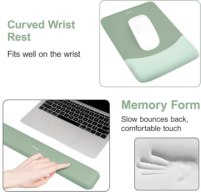 MOSISO Keyboard Mouse Pad Set, Large Gaming Mouse Pad&Keyboard Wrist Rest | Rectangular Mousepad with Wrist Rest&Coaster, Ergonomic Non-Slip&Easy Typing Pad with Curved Silicone Lining, Antique Green