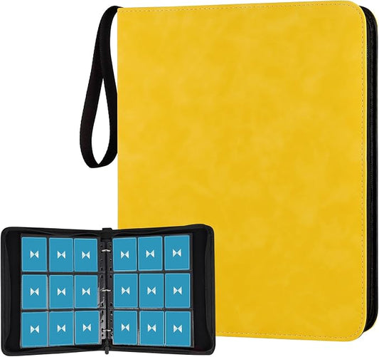 GERMUN 3 Ring 9 Pocket Zipper Card Binder, 720 Double Sided Standard PU Trading Card Album Folder for TCG & Sports Cards, Not Fit Top Loaders (Yellow)