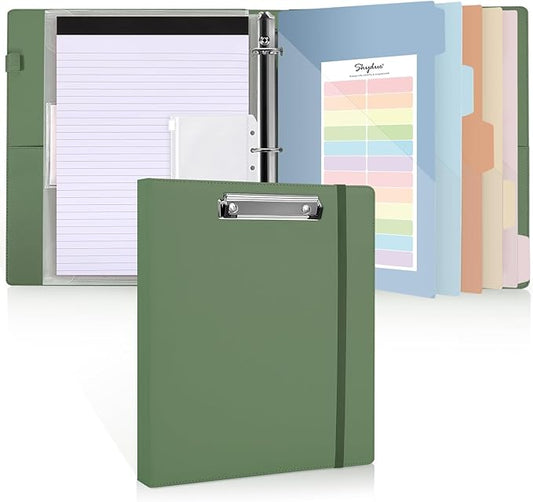 SKYDUE 3 Ring Binder with Clipboard, 13.2" × 10.2" Faux Leather 1 Inch Binder Organizer with 5 Pocket Dividers, Notepad, Labels & 2 Storage Pockets for Teachers, Students, Nurses & Office Work