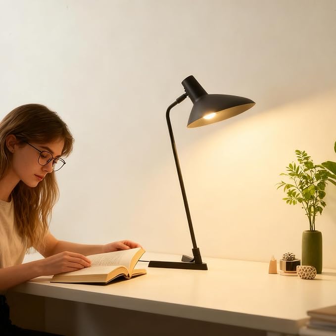 Industrial Desk Lamp Metal Modern Table Lamp 22", Adjustable Neck (4000K) with Adjustable Switch, Ideal for Office Desk Bedroom Bedside Lamps Study Room Living Room Side Table (Sand Black)