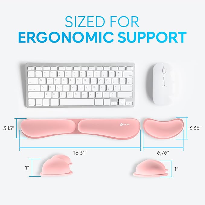 KLIM Mouse & Keyboard Wrist Rest Set - Silky Gel Memory Foam - Ergonomic Wrist Rest for Computer Keyboard, Wrist Pad for Keyboard + Wrist Rest for Mouse - for Gaming and Office - Pain Relief - Pink
