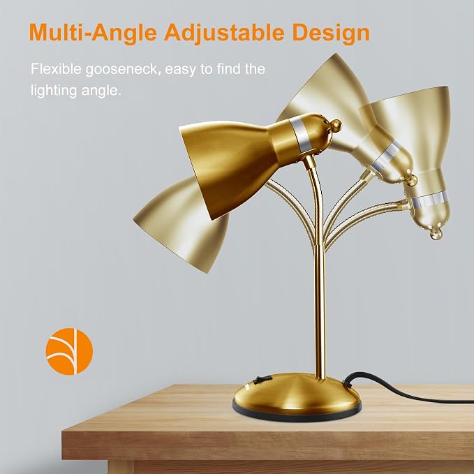 LEPOWER Metal Desk Lamp, Adjustable GooseNeck Reading Light for Bedroom | Compact & Sturdy, Space-Saving for Bedside & Dorm, E26 Table Lamp, Eye-Caring, Ldeal for Study, Office, Back to School