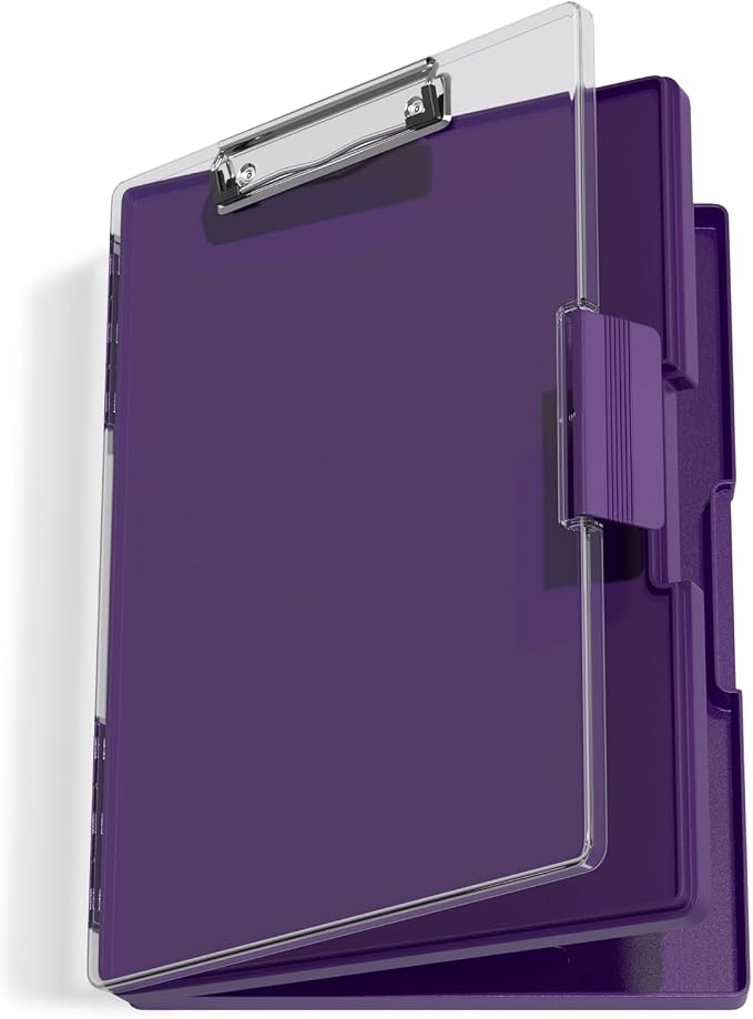Hongri Clipboard with Storage, Purple 8.5 x 11 Clip Board, Dual Compartmen | Folder Nursing Side Opening, Heavy Duty Organization Box, Smooth Writing for Teachers, Classroom, Size 13.3 x 9.4 x 1.5 in
