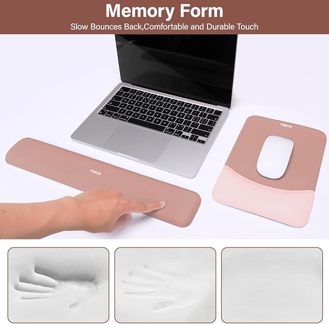 MOSISO Wrist Rest Support Mouse Pad & Keyboard Set, Salmon Pink | Rectangular Ergonomic Mousepad, Non-Slip Base, Home/Office Pain Relief & Easy Typing, Neoprene Cloth & Raised Silicone Lining