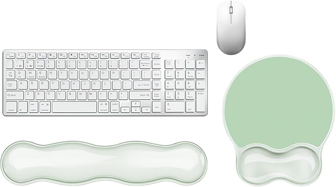 Gel Wrist Rest for Keyboard and Mouse Pad Set - Clear Green | Ergonomic Cute Computer Keyboard Wrist Pad Support for Pain Relief, Non-Slip Desk Accessories for Office and Home