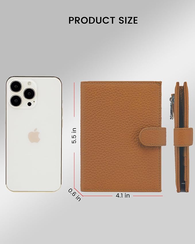 Karmiir RFID Passport Holder Travel Wallet Compact for Women, Leather Passport Wallet with Card Holders,Zippered Coins Pocket and Cash Compartment, Brown