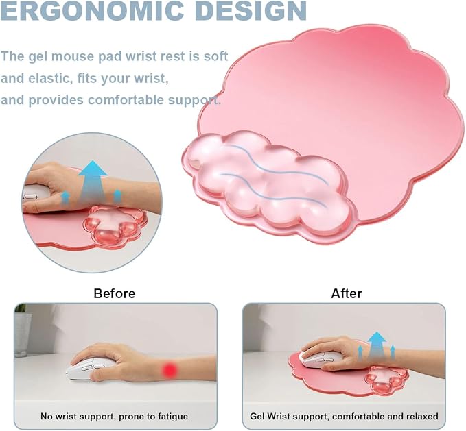 Keyboard Wrist Rest with Gel Cloud Mouse Pad - Soft and Cool Ergonomic Mouse Pad with Non-Slip Base, Cute Desk Accessories for Office/Home/Desktop/Latop