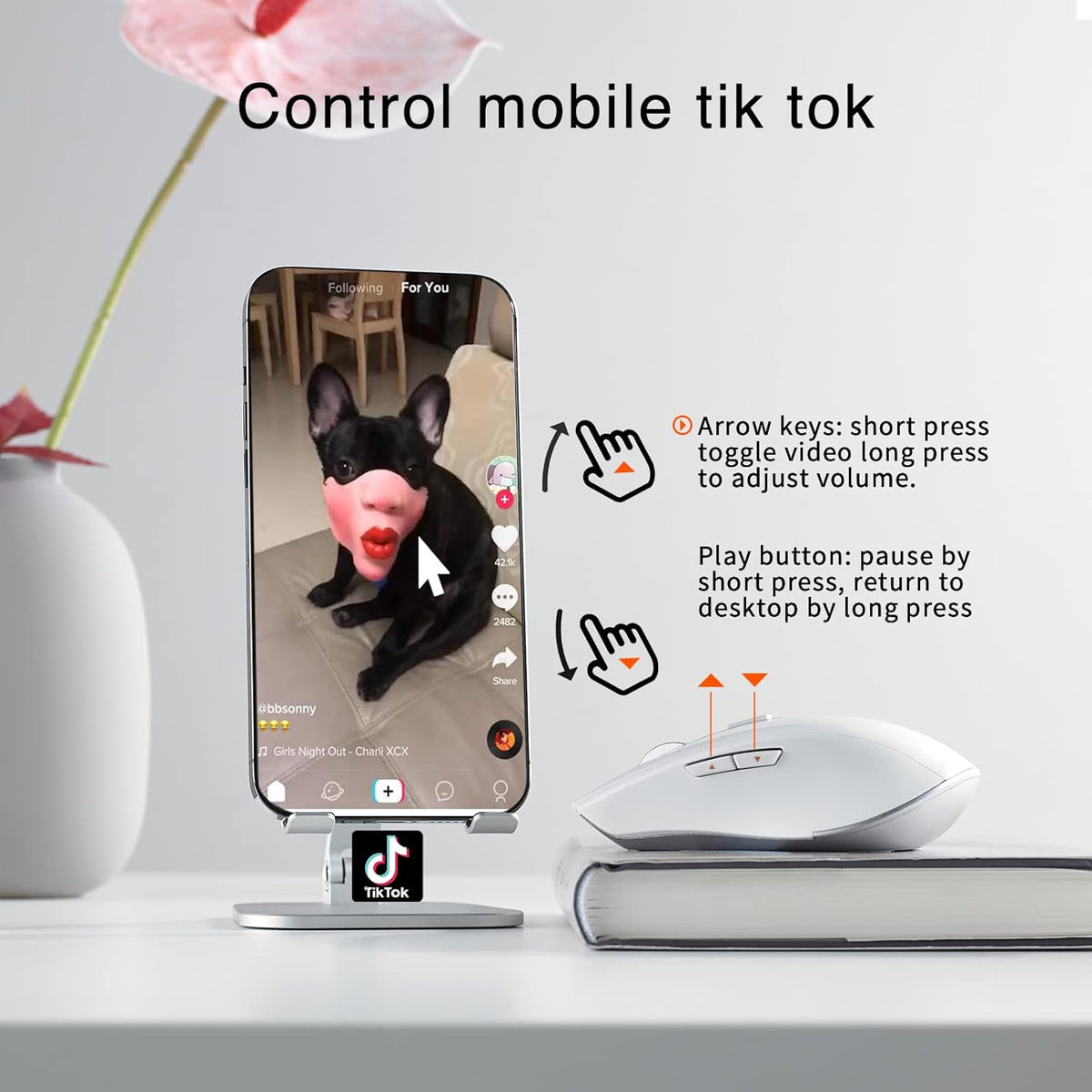 TMICE Wireless Bluetooth Mouse, Dual-Mode, 500mAh Battery, 5 DPI Adjustment, 10M Working Distance, White