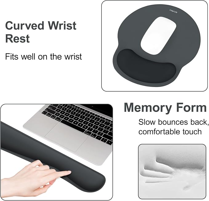 MOSISO Wrist Rest Support for Mouse Pad&Keyboard Set, Slate Gray | Streamline Ergonomic Mousepad&Coaster Non-Slip Base Home/Office Pain Relief&Easy Typing Pad with Soft Cloth&Silicone Lining