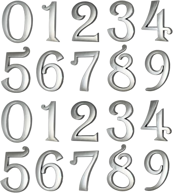 Chrome Mailbox Numbers, Self Adhesive Door Address Sign Number Stickers for Aprtment Office Home Room, Siver Shiny, Suit for Outside or Indoor, 2-3/4 Inch Hight. (Silver, 2.75" - Set of 20)