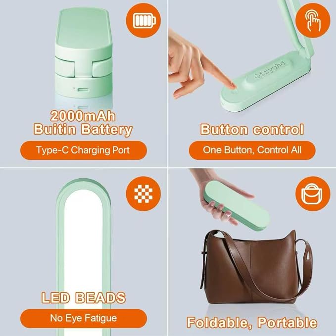 Giryuhd LED Desk Lamp for Office Home & Battery Operated Lamp Rechargeable Lamp Foldable & Portable Light, LED Desk Light Strip, 3 Brightness Dimmable Small Desk Lamp Wireless Reading Lamp