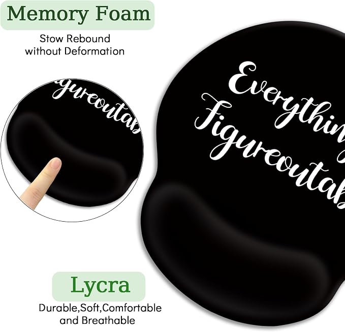 LIMKRIAN Black Ergonomic Mouse Pad with Wrist Rest, Office Desk Mousepad | Non-Slip PU Base, Smooth Surface, Cooling Gel Eases Wrist Pain, Cute Mouse Pad for Computer, Laptop, Office Desk Accessories