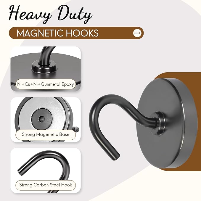 Neosmuk Magnetic Hooks for Cruise Cabins, Heavy Duty 130lb Strong Magnet Hook, Cruise Essentials 2026 for Hanging, Metal Wall Refrigerator Hangers (Gunmetal, 10 Pack)
