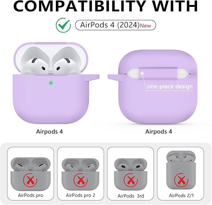 Ljusmicker for AirPods 4 Case 2024 with Cleaner Kit,Soft Silicone Protective Cover for Apple AirPods 4th Generation Cases for Women Men,for AirPod 4 Case Accessories with Keychain-Purple