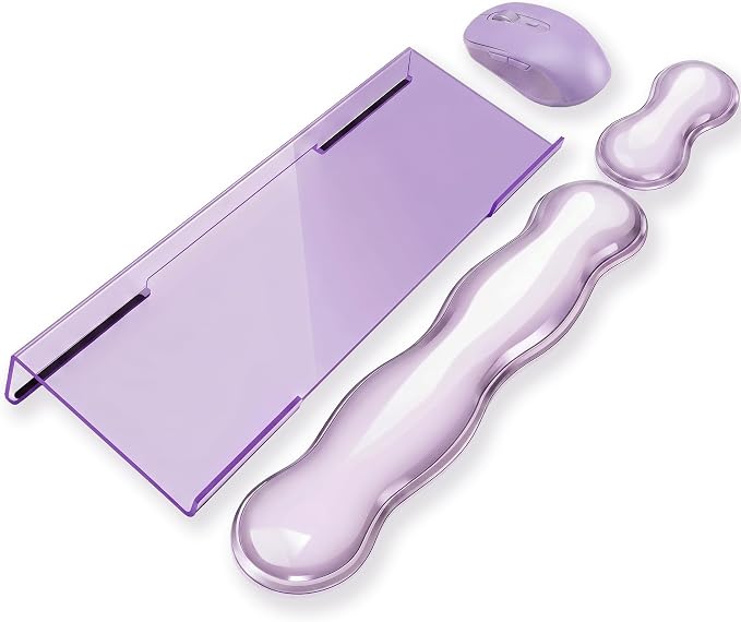 Computer Keyboard Stand Pad with Gel Wrist Rest Keyboard Pad Support with Comfortable Wrist Pad Easy Typing Ergonomic Tilted Acrylic Transparent Keyboard Riser Holder for Desktop Office Home Purple