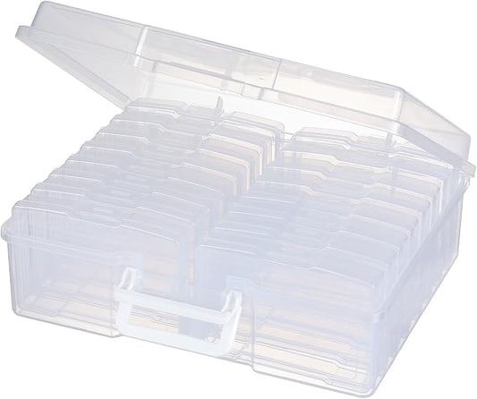 novelinks Transparent 4" x 6" Photo Organizers and Photo Storage Box with Handle, 16 Inner Photo Cases, Portable Picture Organizers & Photo Storage Containers (Clear)