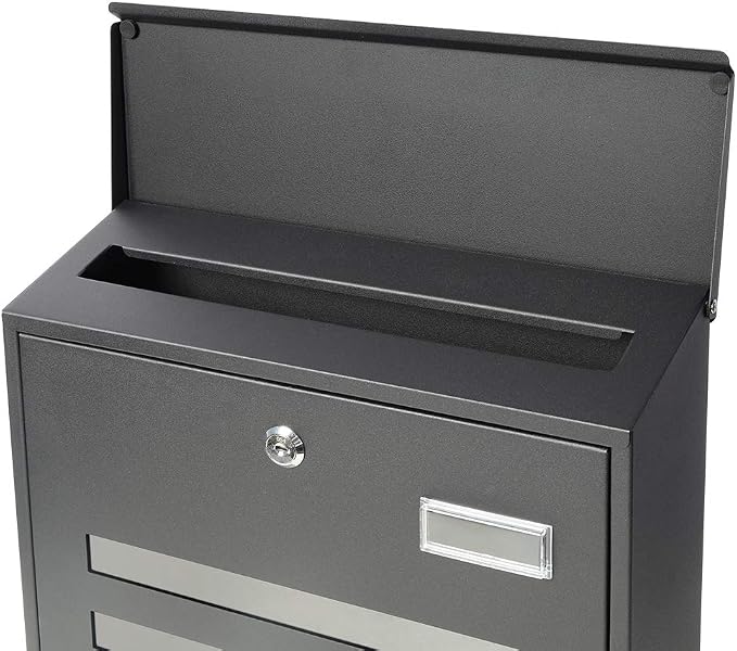 Decaller Galvanized Steel Mailbox with Key Lock, Wall Mount Metal Mail Box Outdoor, 13" x 11.8" x 4.1", 918 Black