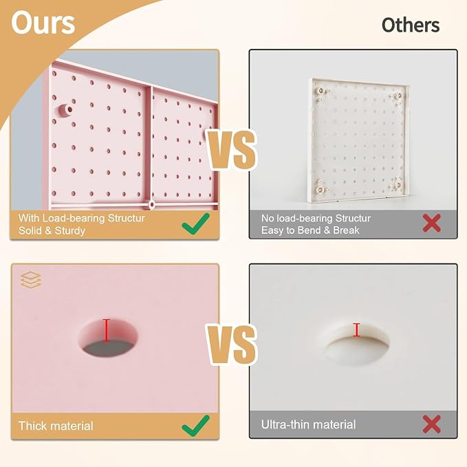 FZK Pink Modular Plastic Pegboard Wall Organizer Kit, 12x12, 4 Panels | ABS material, wall mount storage kit, includes hooks and shelves, drill free or screw installation, for home decor& bedroom