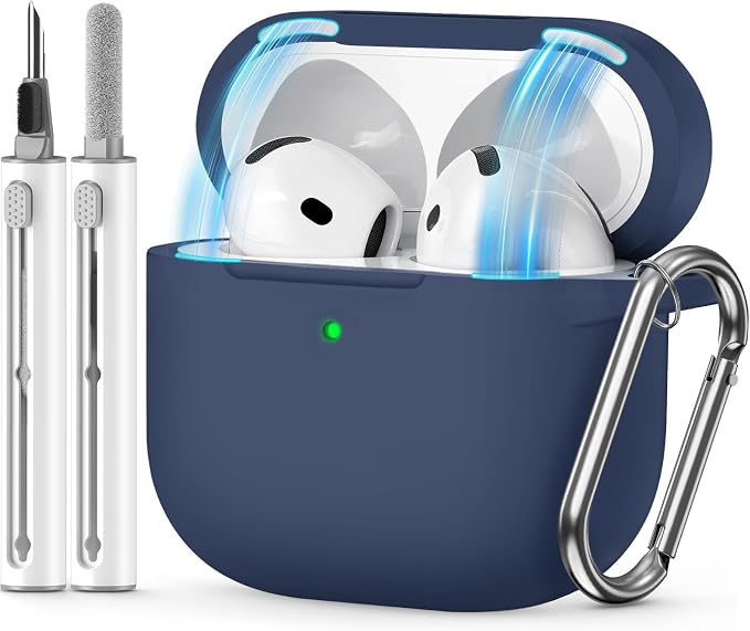 for AirPods 4 Case 2024 with Cleaner Kit & Keychain-Magnetic Blue | Silicone Protective Cover for Apple AirPods 4th Generation Case,for Women Men,One-Piece Design,Shockproof,Dust Proof,Magnetic