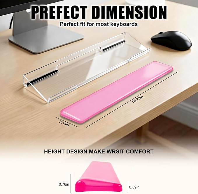 Keyboard Wrist Rest,Gel Wrist Rest for Keyboard-Pink Wrist Rest | Jelly Clear Gel Wrist Pad for Easy Typing, Anti-Slip Comfort Keyboard Wrist Pad for Desktop Relieve Pain