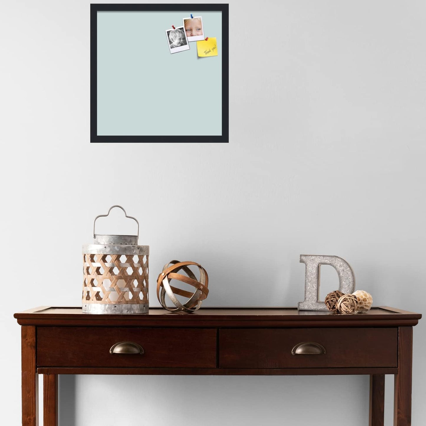 PinPix 18x18 Inch Cork Bulletin Board. This Decorative Framed Pin Board Comes with Soft Blue Design and a Satin Black Frame. Ideal for Home Office Decor or Message Board (PinPix-1814)