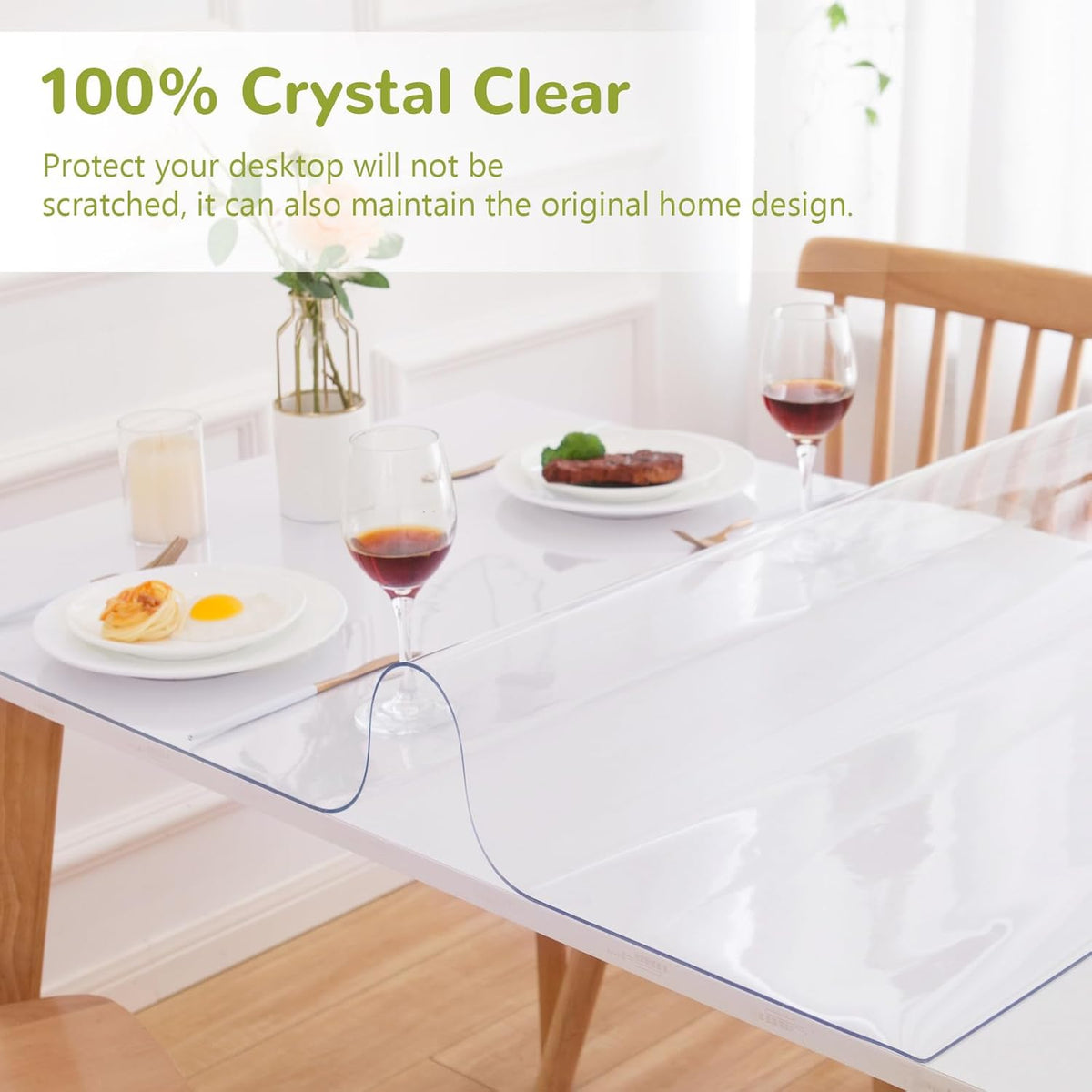 30 x 48 Inch Clear Table Cover Protector, Clear Table Protector for Dining Room Table, 1.5mm Plastic Table Cover, Waterproof Table Pad for Kitchen, Office