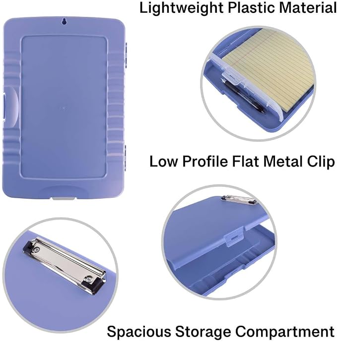 Super Z Outlet Slim Plastic Nursing RN Style Lightweight Coaches Clipboard with Open Foldable Storage, Classroom Teacher College Size (9.5" x 14") (Lavender, 9.5" x 14")