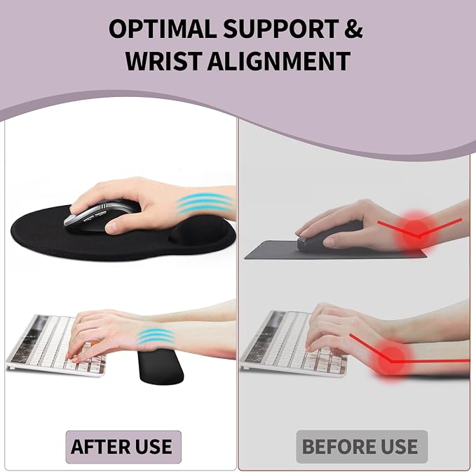 Mouse Pad Wrist Support, Ergonomic Memory Foam Keyboard Wrist Pad & Gel Wrist Rest Set for Computer Keyboard for Easy Typing & Pain Relief for Office & Home (Cyan Pink Marble)