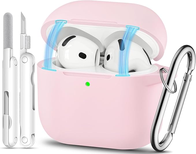 for AirPods 4 Case with Magnetic Cover, TNSNK Silicone AirPod 4 Case Cover Compatible with Apple Airpods 4th Gen 2024, Shockproof Protective Cases for Women Girly with Cleaner Kit and Keychain