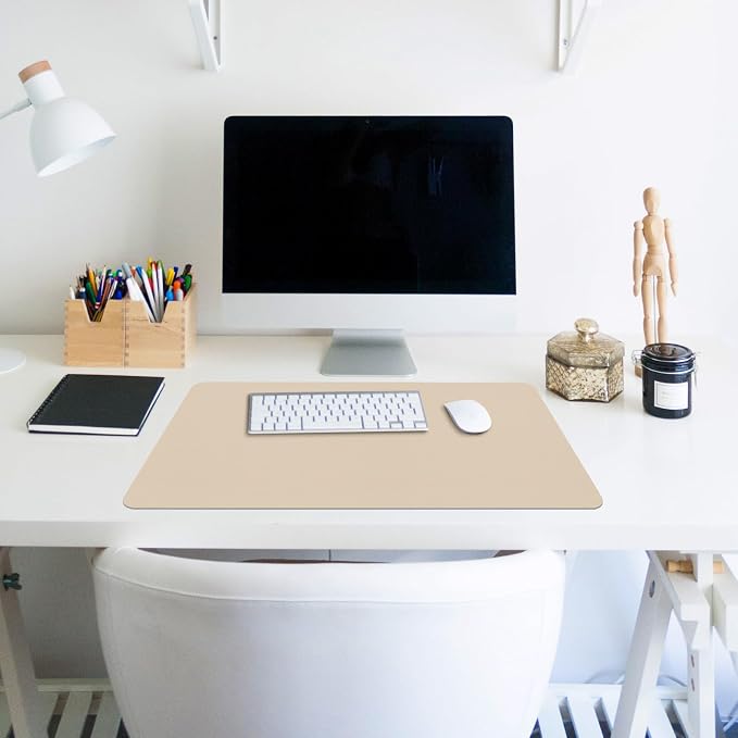 Leather Desk Pad Mat, Beige Desk Mat, 23.6" x 13.7" | Non-slip and Waterproof Computer Mat, Desk Protector for Office/Home, Desk Accessories