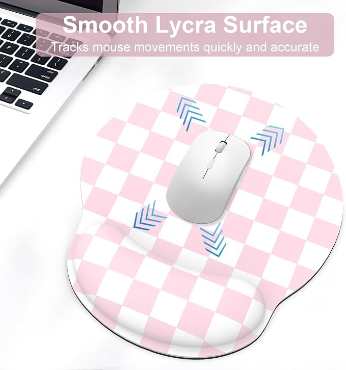 Ergonomic Mouse Pad with Wrist Rest and Keyboard Wrist Rest, Mousepad | Memory Foam Wrist Rest for Computer Keyboard, Pain Relief, Non-Slip Base, Mouse Pad Wrist Support for Gaming, Pink Checkered