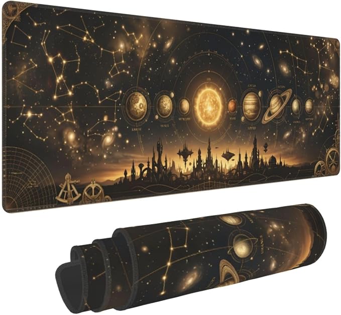 Celestial Map Gaming Mouse Pad Large Extended Desk Mat Non-Slip Rubber Base Keyboard Pad with Stitched Edges for Office Gaming 31.5x11.8 in