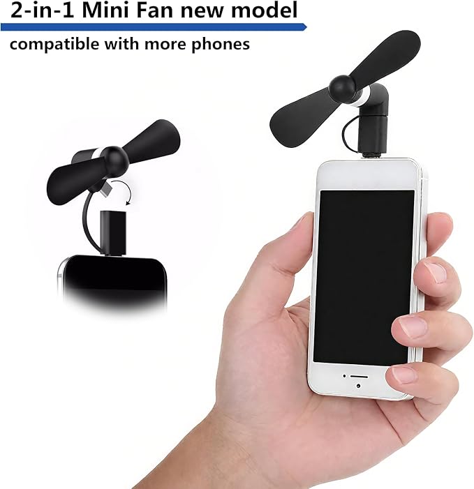 JORMEY 4 Pack Mini Cell Phone Fan, 2 in 1 Portable Cellphone Fan Pocket Fans Travel Fans Fast Cooling for Summer Outdoor, for Android Phone/Type-C Interfaces