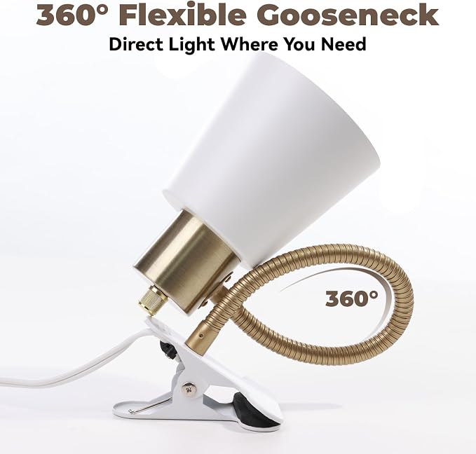 Desk lamp Eye-Caring Table Lamps, 360°Rotation Gooseneck Clip on Lamp Reading Light, Portable Reading Book Light, Clamp Light, Study Desk Lamps for Bedroom and Office Home Lighting (Black and White)