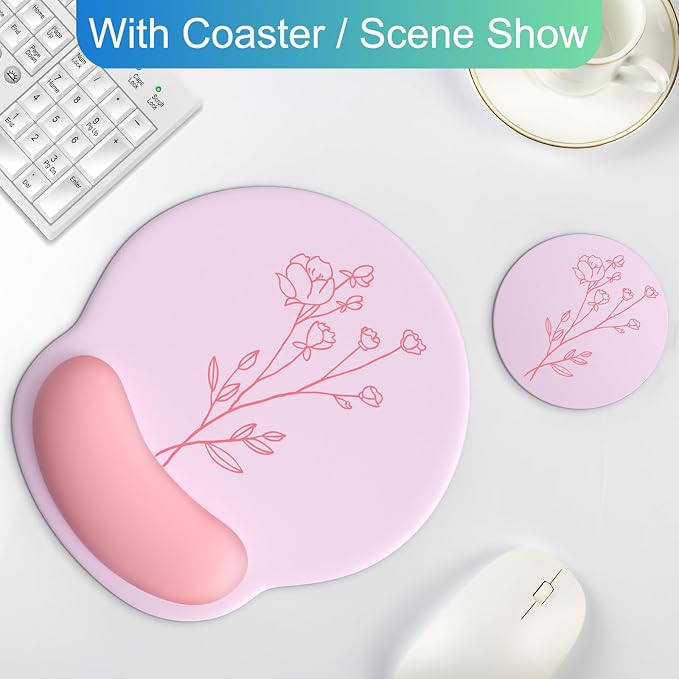 Ergonomic Mouse Pad with Wrist Rest Support,Gel Mouse Pads for Desk | Big Mousepad With Coaster Non-slip & Pain Relief for Computer, Home&Office Desk Decor