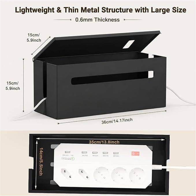 0.6mm Metal Cable Management Box Large Cable Organizer Box and Power Strip Box for Electrical Cord Hiding, Home Office Floor Cables Hider, TV Wires Storage Organization