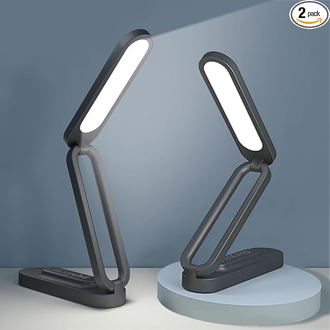 Giryuhd LED Desk Lamp for Office Home & Battery Operated Lamp Rechargeable Lamp Foldable & Portable Light, LED Desk Light Strip, 3 Brightness Dimmable Small Desk Lamp Wireless Reading Lamp(2-Black)