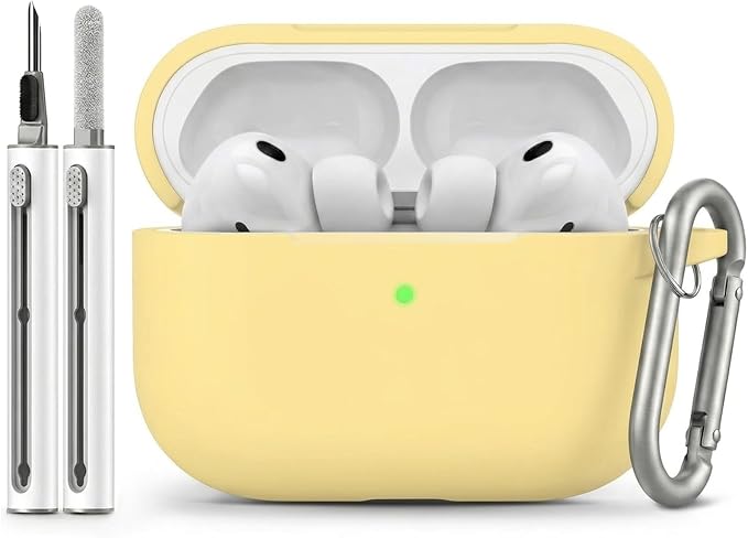 Full-Coverage dustproof Design for AirPods Pro 3 Case Cover with Cleaner Kit,Soft Silicone Cover for AirPods Pro 3rd Generation Comes with Keychain,Suitable for 3rd Generation,Light Yellow
