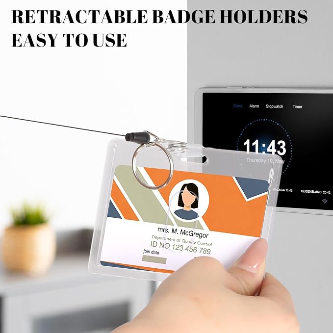 2 Set Badge Holder Retractable Clip Heavy Duty Badge Reel with Acrylic Clear Horizontal ID Card Badge Holders for Work Office Nurse Teacher Student