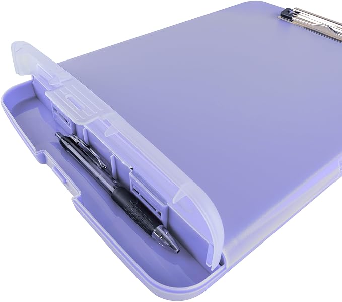 Super Z Outlet Slim Plastic Nursing RN Style Lightweight Coaches Clipboard with Open Foldable Storage, Classroom Teacher College Size (9.5" x 14") (Lavender, 9.5" x 14")